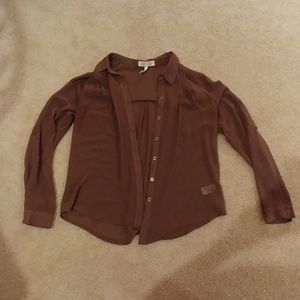Brown, sheer button up blouse
